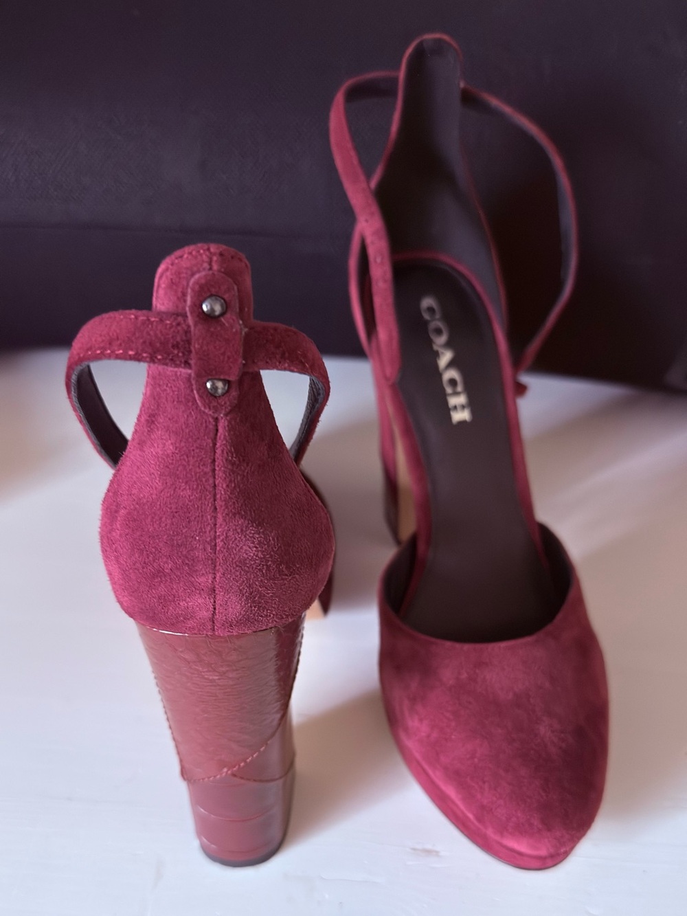 Coach Burgundy Suede Slingback Heels - Picture 3 of 7